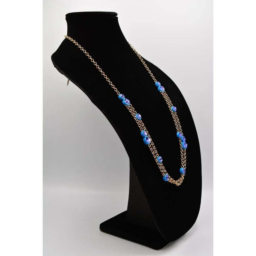 Coldwater Creek Necklace Blue Purple Crystal Rhinestone Chain Gold Signed 9J